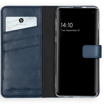 Selencia Hoesje - Geschikt voor Samsung Galaxy S10 - Echt Lederen Bookcase - Blauw