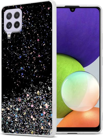 Cadorabo Hoesje geschikt voor Samsung Galaxy A22 4G / M22 / M32 4G in Zwart met Glitter - Beschermhoes van flexibel TPU silicone met fonkelende glitters Case Cover Etui