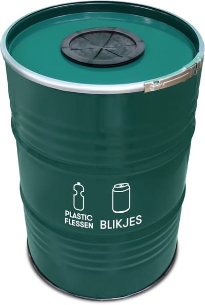 BinBin Duo - Prullenbak Afvalscheiding - Groen Metaal - Ø57x87 cm - 200L - Glasrozet Deksel - Blikjes & Flessen Inzameling