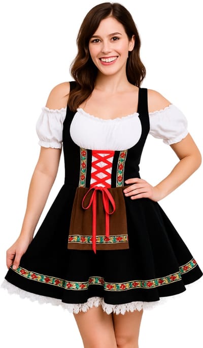 Joya Party® Oktoberfest Dirndl Jurk Dames | Sexy Bierfeest Outfit met Kant en Rits | Tiroler Jurk | Verkleedjurk voor Carnaval & Halloween Vrouwen | Maat S