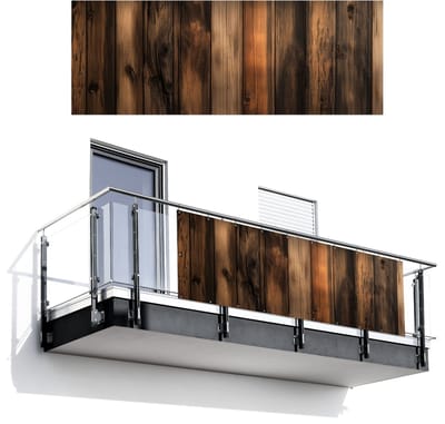 Balkonscherm 300x110 cm - Balkonposter Hout - Rustiek - Donkere Planken - Balkon scherm decoratie - Balkonschermen - Balkondoek zonnescherm
