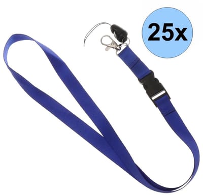25 Blauwe Keycords - Keycord - Lanyard - Sleutelkoord - Badgehouder - 51cm - 20mm - Blauw - 25 Stuks