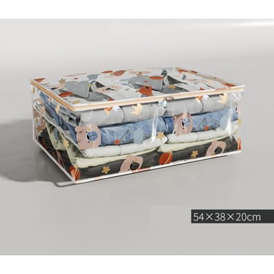 Organisateur de Vêtements Ménager Grande Capacité Anti-Poussière Imperméable Transparent Sac Couette Imprimé Ours Sac de Rangement M gray