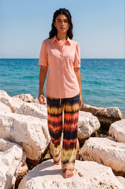 MI PIACE - Travel Broek Wijde Ikat Stripe Print 202433 Espresso - Maat : L
