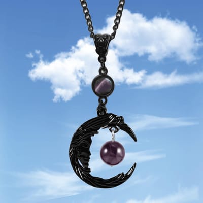 Gotische Magische Amethist Hanger Ketting voor Vrouwen Natuurlijke Kristalsteen Maanggodin Bedel Choker Amulet Sieraden Halloween Cadeaus white