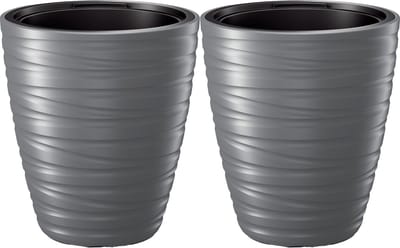 Prosperplast Plantenpot/bloempot Amazing - 2x - buiten/binnen - kunststof - steengrijs - D37 x H42 cm - met binnenpot