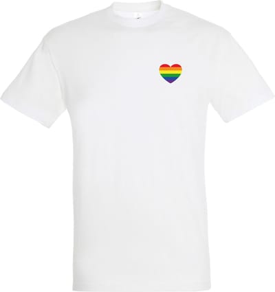T-shirt Regenboog hartje | Regenboog vlag | Gay pride kleding | Pride shirt | Wit | maat XS