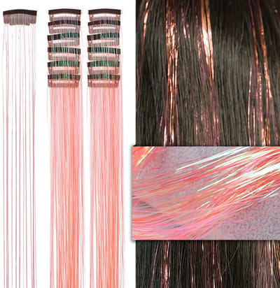 2 x clip-in NEON ORANJE Hair Tinsels - Glitter Extensions - Glitterhaar - Glitter Haar Extensions - clip extensions neon oranje