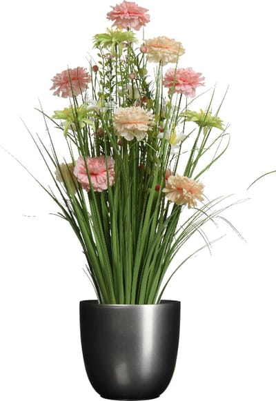 Kunstbloemen boeket roze - in pot antraciet grijs - keramiek - H70 cm