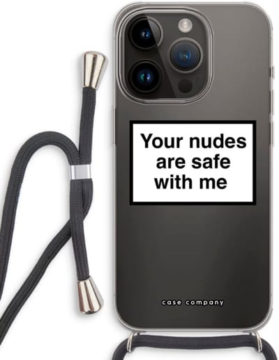 Case Company® - Hoesje met koord geschikt voor iPhone 14 Pro hoesje met Koord - Safe with me - Telefoonhoesje met Zwart Koord - Bescherming aan alle Kanten en Over de Schermrand