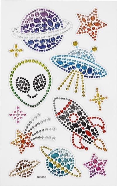 Diamond Stickers - Ruimte Thema - Zelfklevende Glitter Stickers - Strass Knutselstickers - Luxe Decoratie Stickers - Feestelijke Plakdiamant Stickers - 10x16 cm - 1 Vel