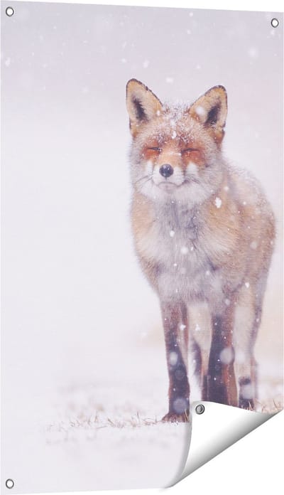 Gards Tuinposter Vos in de Sneeuw - 60x90 cm - Tuindoek - Tuindecoratie - Wanddecoratie buiten - Tuinschilderij