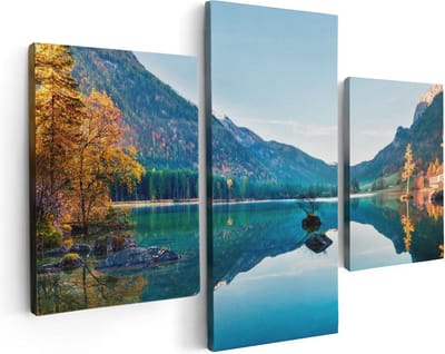 Artaza Canvas Schilderij Drieluik Meer Met Herfstbomen - 90x60 - Foto Op Canvas - Canvas Print
