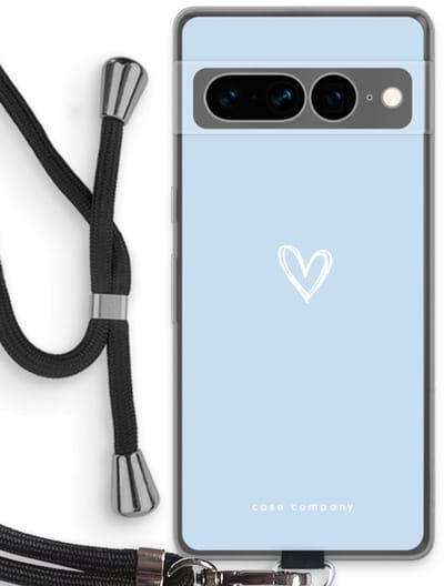 Case Company® - Hoesje met koord geschikt voor Google Pixel 7 Pro hoesje met Koord - Klein Hart Blauw - Telefoonhoesje met Zwart Koord - Bescherming aan alle Kanten en Over de Schermrand