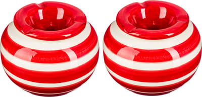 Terras asbak/stormasbak - 2x - rond - keramiek - 12 x 8 cm - rood/wit - Buiten asbakken