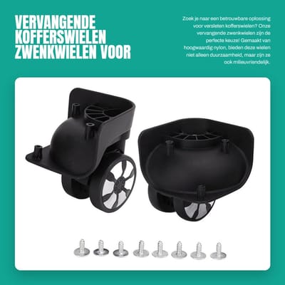 Dailygoods- Kofferwielen Vervangset - Hoogwaardige Nylon - 360 Graden Rotatie - Geschikt voor Trolleykoffers - Eenvoudige Installatie - Duurzaam en Geluidsarm - Bagagewielen