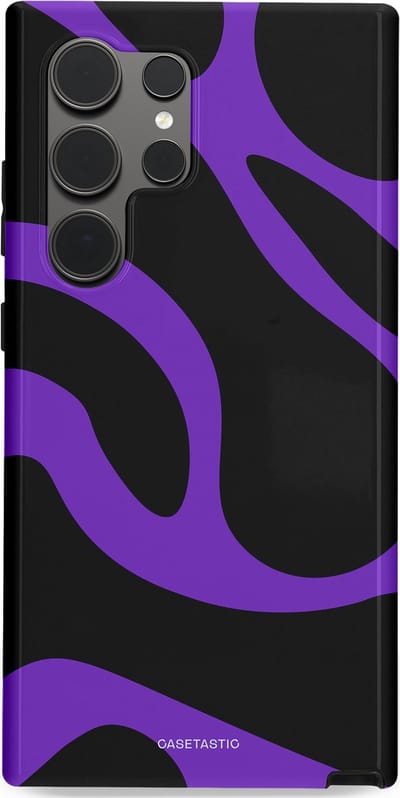 Casetastic Hoesje Geschikt voor Samsung S24 Ultra - Stijlvolle Beschermende Duo-layer Case - Golven van Paars en Zwart