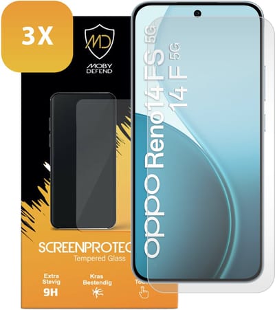 3-Pack MobyDefend Screenprotectors - Geschikt voor Oppo Reno14 F / Oppo Reno14 FS - Case-Friendly Screensavers - Gehard Glas
