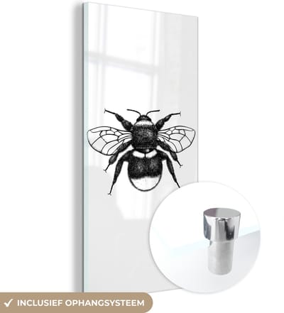 MuchoWow® Glasschilderij 20x40 cm - Schilderij acrylglas - Hommel - Botanisch - Retro - Insecten - Foto op glas - Schilderijen