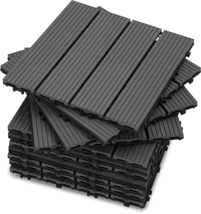 Terrastegels WPC Vlondertegels - 11 Stuks - 30 x 30 cm 1 m² - WPC Composiet Kunststof - Makkelijke en Snelle Montage - Balkontegels - Vlondertegel Set - Onderhoudsvrij - Tuin, Balkontegels - Terrasplanken - Antraciet
