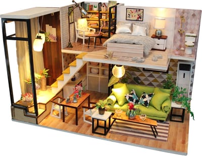 Premium Miniatuur XXL bouwpakket - Bouwpakket - Voor Volwassenen (14+) - Houten Modelbouw - Modelbouwpakket - DIY - Poppenhuis – incl. Licht- (Romantic Nordic)