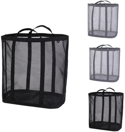 Wasmand-wassorteerder-wasmand opvouwbaar-Set van 4 opvouwbare wasmanden - Opvouwbare waszak - Ademende opvouwbare strandtas - Ruimtebesparende reistas - Zwart, grijs-39x26x44cm