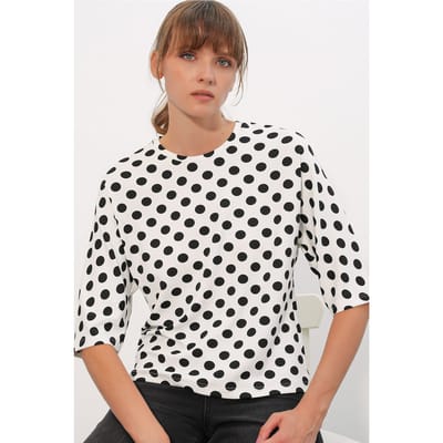 Overmaatse Blouse met Pois en Ronde Hals