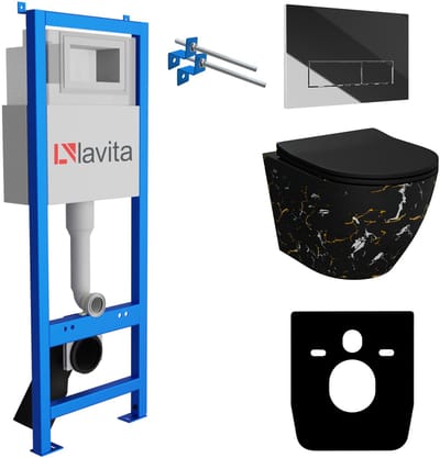 LAVITA® Inbouwreservoir Complete Toiletset LAV 101 - Inbouw WC Hangtoilet Wandcloset SOFI SLIM FIRE - Bedieningsplaat 200.3.2 Chroom - Voorwandelement voor toilet 40cm - Installatiesysteem