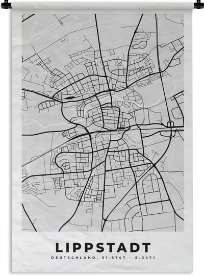 Wandkleed - Wanddoek - Lippstadt - Kaart - Stadskaart - Plattegrond - Duitsland - 120x180 cm - Wandtapijt