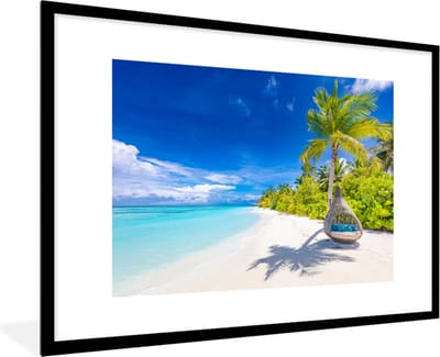 Fotolijst incl. Poster - Strand - Palm - Hangstoel - 90x60 cm - Posterlijst