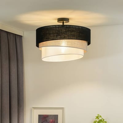 Euluna plafondlamp Trio, zwart/grijs/wit, textiel, Ø 45 cm