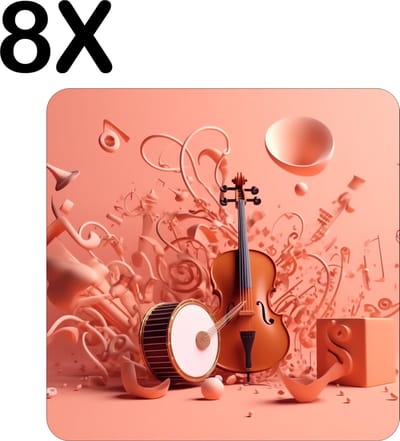 Luxe Placemat - Zalm Oranje Kleurige Muziek - Set van 8 Placemats - 50x50 cm - 2 mm dik Vinyl - Anti Slip - Afneembaar