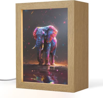 Nachtlampje 15x20 cm - Kinder lampje - Olifant - Kleuren - Sterren - Dier - Tafellamp kinderkamer - Slaapkamer lamp - Bedlamp kinderen - Kinderlampje stopcontact - Wandlamp babykamer - Nachtlampjes