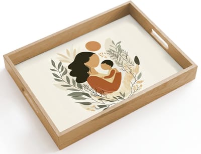 Dienblad hout 40x30 cm - Schootdienblad - Illustratie - Moeder - Kind - Liefdevol - Borrelplank rechthoek - Plateau dienbladen