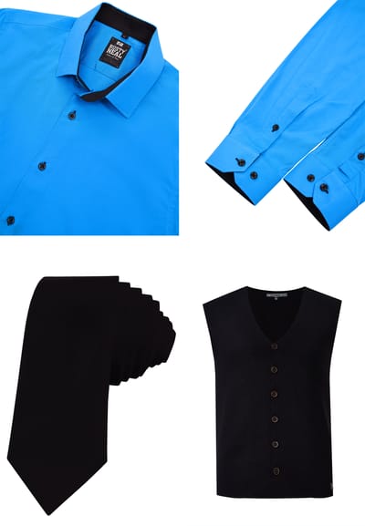 Driedelig pak met overhemd, vest en stropdas