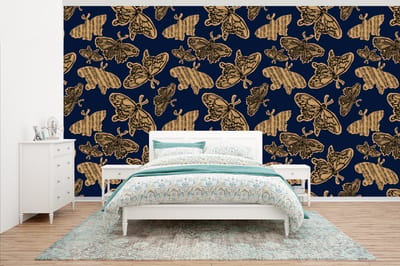 Behang - Fotobehang Patroon - Muziek - Vlinders - Breedte 500 cm x hoogte 280 cm