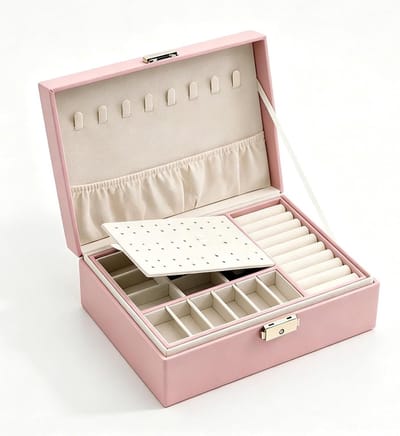 Sieraden opberger - Doos met lades - Juwelen bewaren - Afsluitbaar met slot - Dubbellaags - Roze