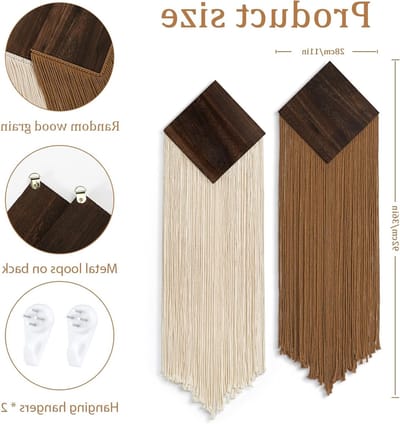 2 Stuks Boho Macramé Wandtapijt met Geometrisch Ontwerp en Chic Kwastjes, Perfect voor Wanddecoratie, Woonkamer en Slaapkamer, Unieke Cadeaus voor Elke Gelegenheid