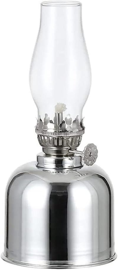 Kerosinelamp - Metalen olielamp - Noodverlichting - Hittebestendig glas - 7.5 inch - Zilver