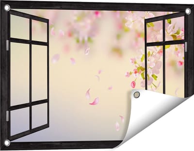 Gards Tuinposter Doorkijk Appelbloesem - Bloemen - 60x40 cm - Tuindoek - Tuindecoratie - Wanddecoratie buiten - Tuinschilderij
