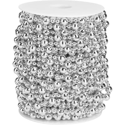 20m Kunstmatige Faux Parel Kralensnoer voor Kerstboom Bruiloft Gordijn DIY Decoratie zilver