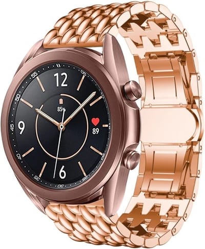 Stalen Smartwatch bandje - Geschikt voor Samsung Galaxy Watch 3 - 41mm / Galaxy Watch 1 42mm / Galaxy Watch Active / Active 2 / Gear Sport bandje - stalen draak band - Rosegoud
