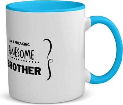 Akyol - i am a freaking awesome brother koffiemok - theemok - blauw - Broer - geweldige broer - liefste broer - verjaardag - cadeau - kado - bedankje - geschenk - 350 ML inhoud