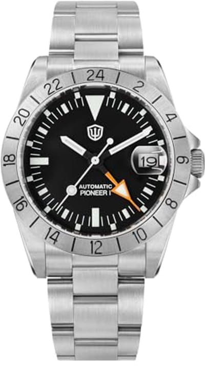 Duikhorloge voor heren met twee tijdzones - Automatisch polshorloge met saffierglas, 100 m waterdicht