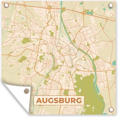 Tuin poster Vintage - Augsburg - Kaart - Plattegrond - Stadskaart - 200x200 cm - Tuindoek