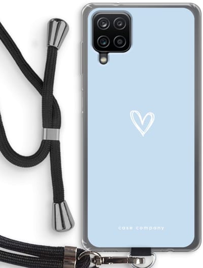 Case Company® - Hoesje met koord geschikt voor Samsung Galaxy A12 hoesje met Koord - Klein Hart Blauw - Telefoonhoesje met Zwart Koord - Bescherming aan alle Kanten en Over de Schermrand