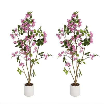 Kunstmatige Bougainvillea Boom - Voor Thuis & Kantoor - Faux Zijde Bloemenplant met Bloemen - 2 Stuks, 120 cm, Inclusief Plastic Pot - Roze