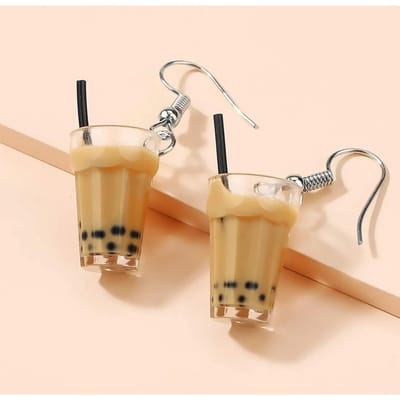 Schattige Mode Bubble Tea Drank Koffie Stud Oorbellen, Mini Ster Papa Buck Koffie Oorbellen beige