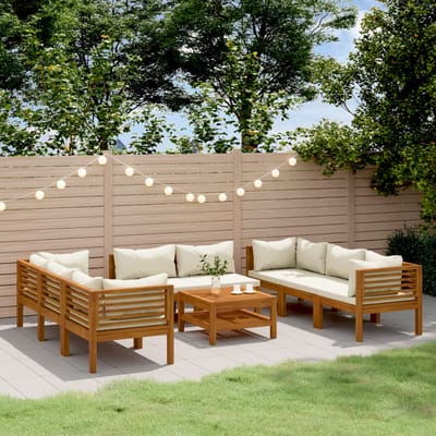 vidaXL - 9-delige - Loungeset - met - crèmekleurige - kussens - massief - acaciahout