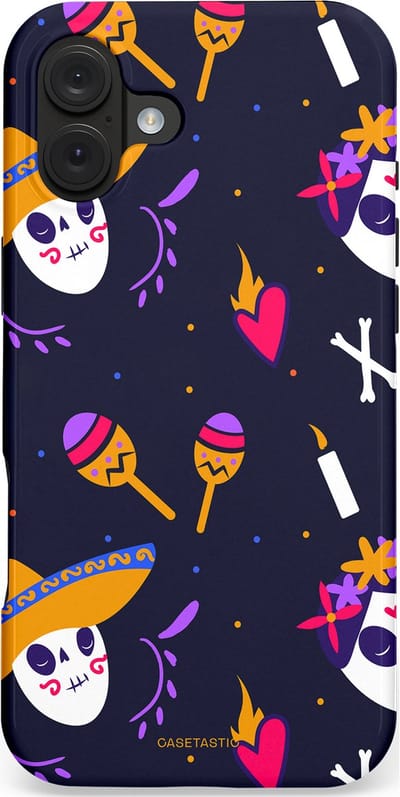 Casetastic hoesje geschikt voor Apple iPhone 16 Plus - MagSafe - Dubbellaagse bescherming - Muertos fiësta - Fashion Case - Donkerblauw